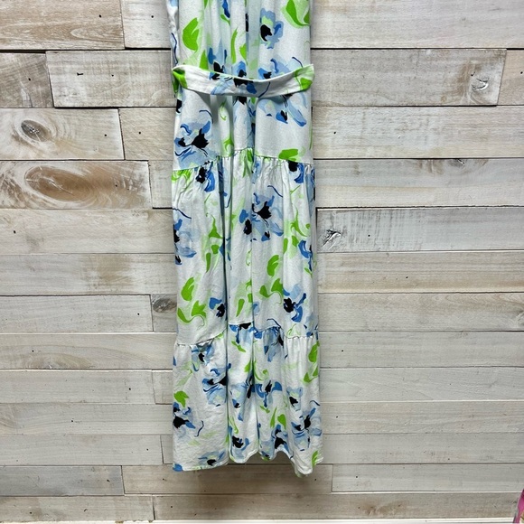 The Limited Halter Maxi Dress Womens Small Floral Sleeveless Belt Linen Coastal - Picture 8 of 12